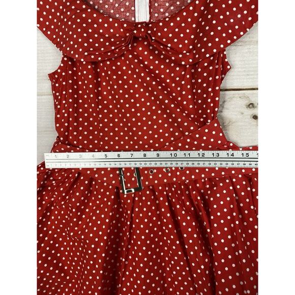Lindy Bop Dress Sz M Red Polka Dot Retro 50's Swing Belted Whimsy Pin Up Girl - Picture 5 of 9